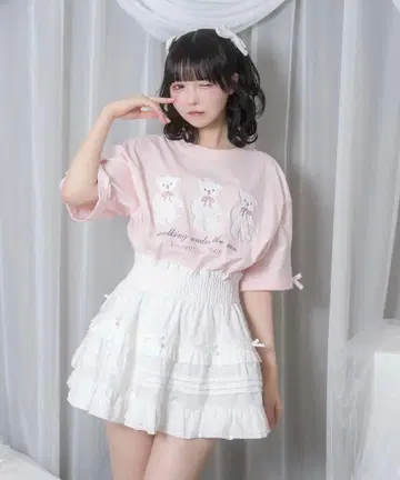Honey Cinnamon Honey Bear 아플리케 T셔츠 핑크
