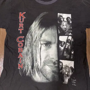 nirvana 90년대 커트 코베인 추모 프린트 블랙 밴T 빈티지