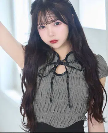 michellMacaron 셔링 리본 상의 F 사이즈 그레이