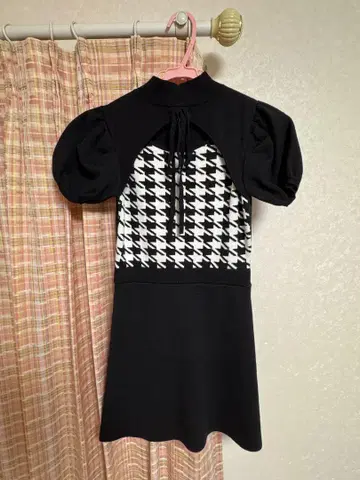Darich 다리치 체크 리본 니트 미니 원피스 블랙 블랙
