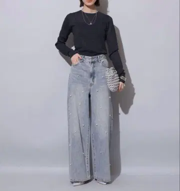 펄 장식 라이트 블루 데님