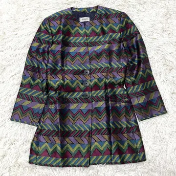 MISSONI 노카라 자켓 멀티 컬러 코튼 실크 지그재그 M