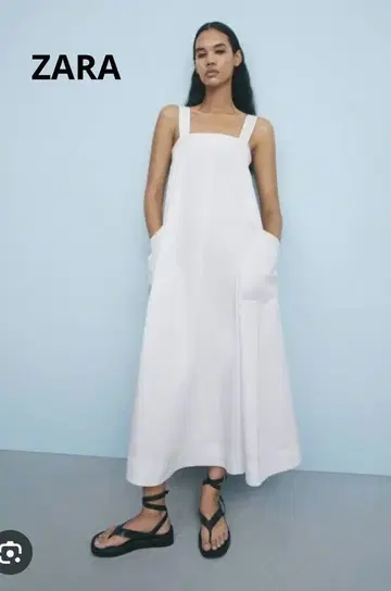 ZARA 탑 스티치 디테일 미디 원피스 S 롱 플레어 인기 완판템