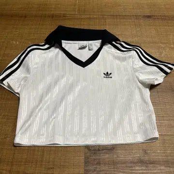 adidas 스트라이프 크롭 피케 셔츠