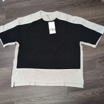zara 블랙 x 라이트 그레이 프린지 반팔 티셔츠