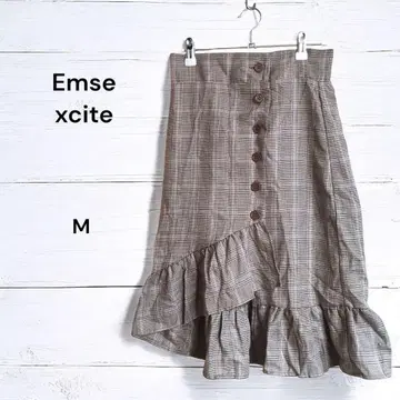 Emsexcite 롱 기장 체크 무늬 플레어 스커트 버튼 디자인 M