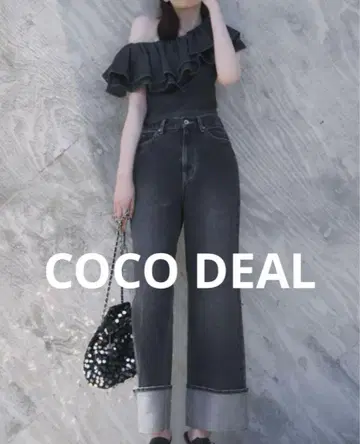 [ COCODEAL ] 데님 프릴 오프숄더 원숄 데님 상의