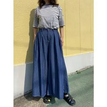 인디마크 개더 와이드 데님 플레어 데님 팬츠 스커트 스타일 얇은 소재