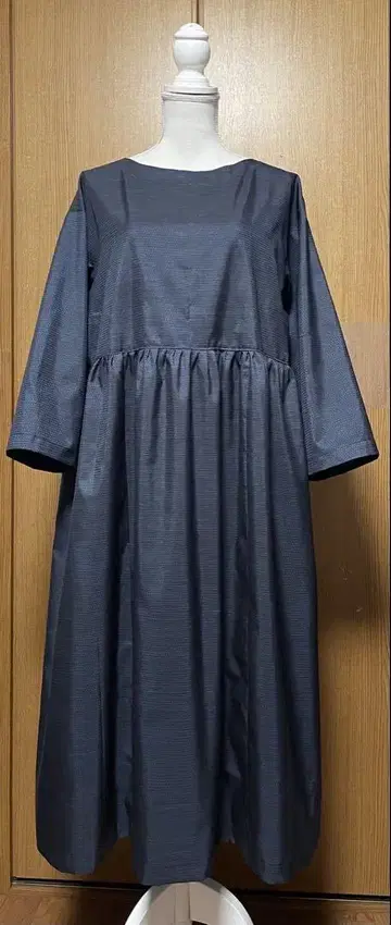 기모노 리메이크 심플 남색 계열 오시마 허리 개더 원피스