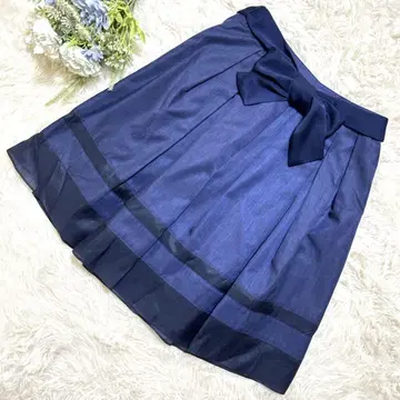 내추럴 뷰티 베이직 블루 무릎 기장 플레어 스커트 A라인 리본 안감 M