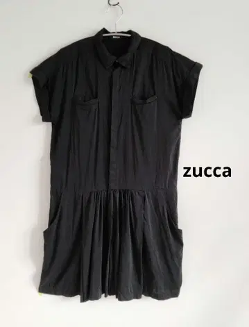 zucca 주카 블랙 셔츠 원피스 반팔 플레어 실크 혼방 무릎 기장