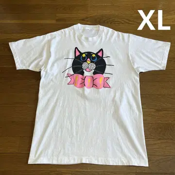 90년대 USA 제작 고양이 티셔츠 XL 화이트 싱글 스티치 코튼