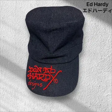 Ed Hardy [에드 하디] 캡 모자 데님 빨간색 자수 애니멀 무늬