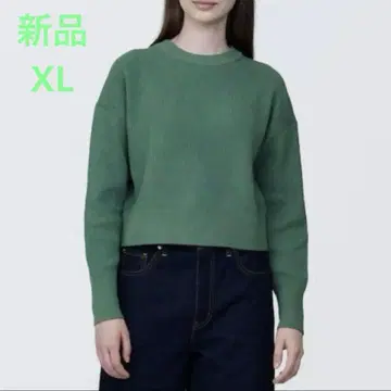 MUJI 워셔블 하찌 숏 기장 크루넥 스웨터 여성 XL 그린