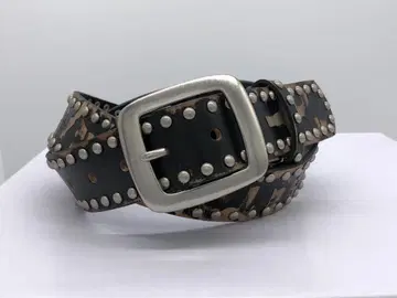 이탈리아 가죽 캐주얼 벨트 소가죽 남성용 스터드 천연 가죽 블랙 40mm