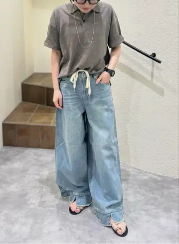 이번 시즌 새상품 CYAN TOKYO 슬릿 헴 빈티지 배기 말렛 메트