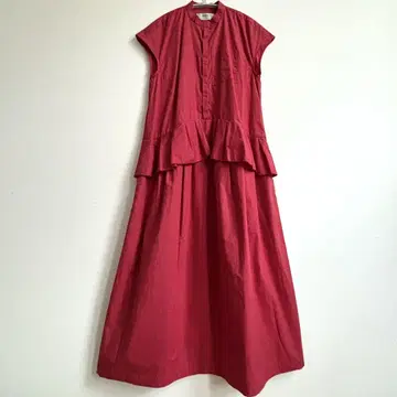 [새상품급] AVIE 아비에 프릴 맥시 원피스 짙은 빨강 고급 체형 커버
