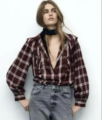 ZARA 메탈릭 얀 체크 무늬 셔츠