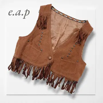 e.a.p 프린지 베스트 (M) 브라운 웨스턴풍 보헤미안 레이어드 예쁨