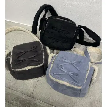 emoda 페이크 무스탕 박스 리본 백