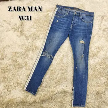 ZARA MAN 데님 팬츠 사이드라인 테이프 버튼 플라이