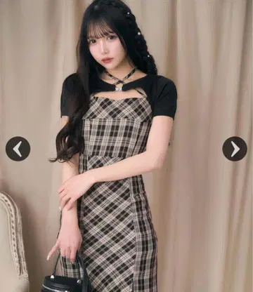 앙상블 체크 원피스 미셸 마카롱 브라운 x 베이지 FREE