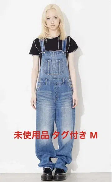 X-girl 와이드 테이퍼드 오버롤 M 라이트 인디고