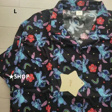 디즈니 스티치 올 패턴 반팔 셔츠 알로하 셔츠 여성용 L