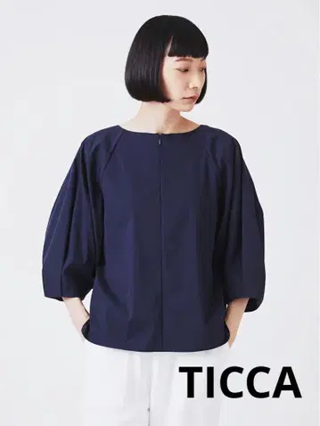 22SS TICCA 벌룬 슬리브 블라우스 네이비 상의 볼륨 소매