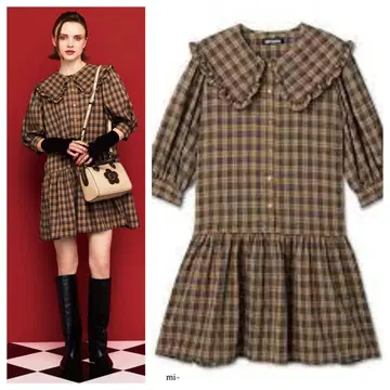 마리콴트 체크 원피스 데이지 패턴 버튼 MARY QUANT