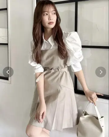 dazzlin 레이어드 셔츠 미니 원피스 베이지 (S)