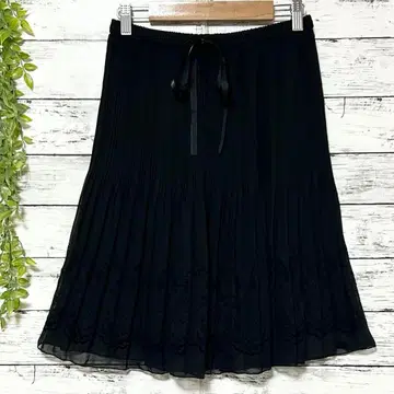 A1247 블랙 플리츠 스커트 레이스 장식 포함, 비침 M