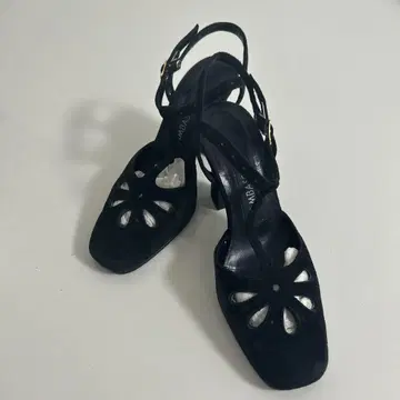 블랙 샌들 스웨이드 백스트랩 시스루 패턴 파티, 결혼식 등
