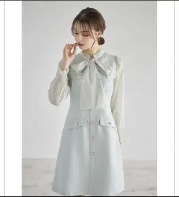 보타이 리본 하트 버튼 시어 도킹 트위드 원피스