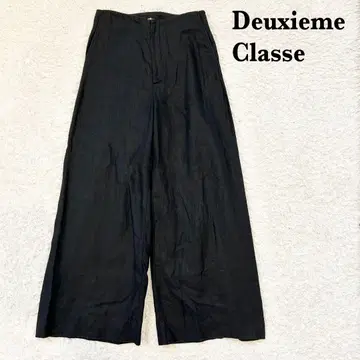 Deuxieme Classe 린넨 트윌 와이드 팬츠 블랙 린넨 38