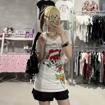 에드하디 edhady 라메 스톤 반짝반짝 장미 반팔 티셔츠