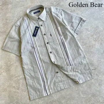 미사용 Golden Bear 코튼 혼방 스트라이프 반팔 셔츠 택 포함 M
