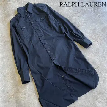 RALPH LAUREN 코튼 신축성 가슴 포켓 긴팔 셔츠 원피스