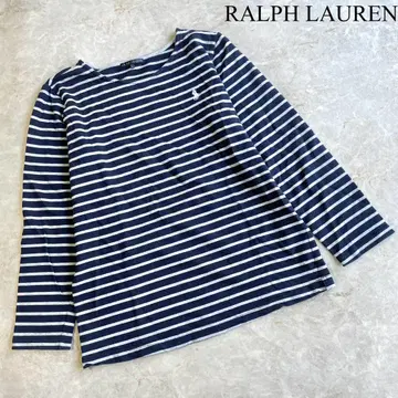 RALPH LAUREN 코튼 신축성 로고 자수 보더 긴팔 티셔츠