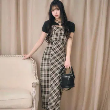미셸 마카롱 앙상블 체크 원피스 FREE 브라운 x 베이지