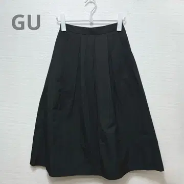 [GU] 지유 플레어 롱 스커트 개더 허리밴딩 블랙 M