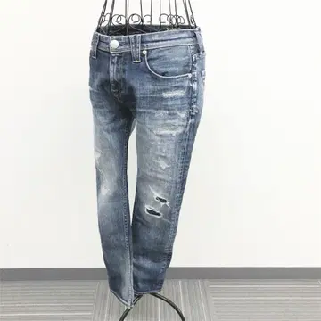야누크 데미지 데님 청바지 스키니 블루 일본제 면 혼방 캐주얼