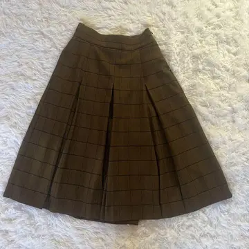 MICHEL KLEIN 플레어 스커트 S 체크 브라운 무릎 기장