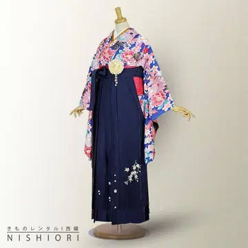 졸업 하카마 기모노 이소매 하카마 2세트 완성품 파랑 네이비 g37