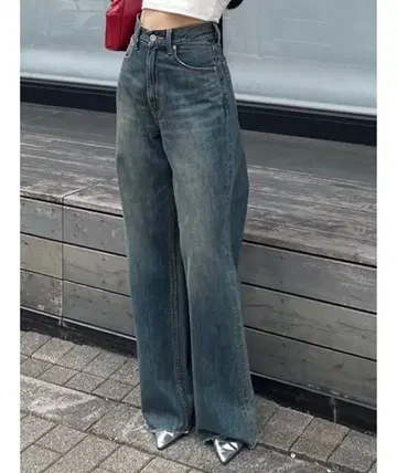 EVRIS 심플 와이드 데님 팬츠