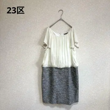 23구 트위드 새틴 도킹 원피스 턱 일본제 그레이 L