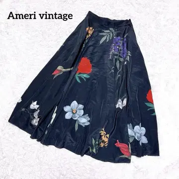 Ameri 아만다 꽃무늬 플레어 롱 스커트 블랙 S