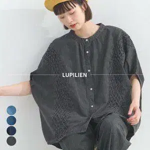 미사용 새상품. LUPILIEN 입체 자수 데님 반팔 셔츠