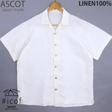 빅 사이즈 마 린넨 ASCOT 오픈 카라 반팔 셔츠 아이보리 a297