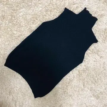 ZOOTIE 블랙 하이넥 슬리브리스 리브 니트 탑 여성용 M